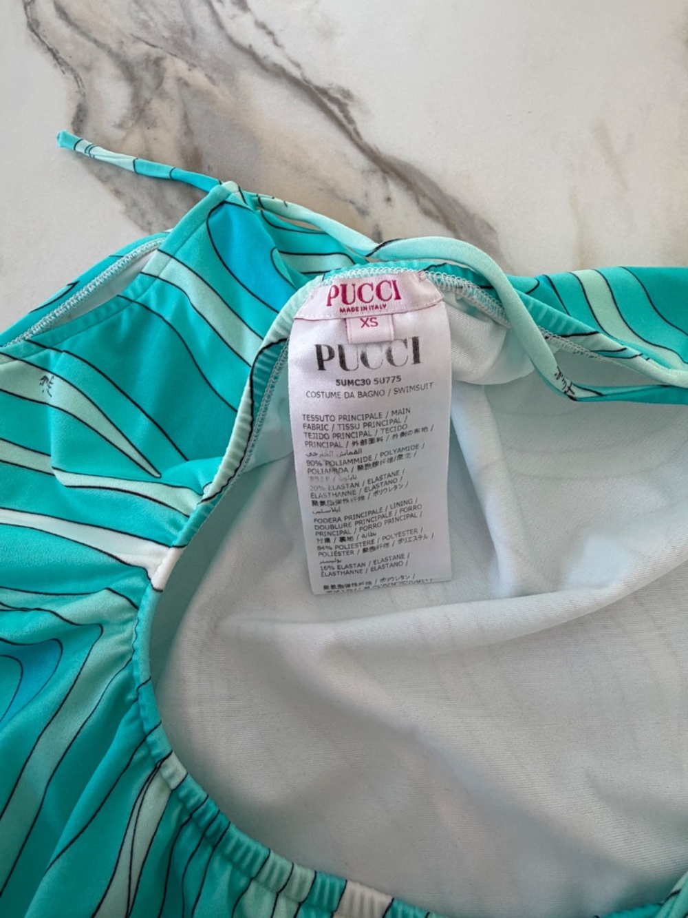 EMILIO PUCCI Women's Blue Marmo Halterneck Swimsuit - Picture 7 of 7